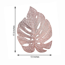 Vinyl Placemats In Blush Rose Gold Monstera Leaf 18 Inch Non-Slip For Dining Tables