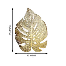 6 Pack | 18inch Gold Monstera Leaf Vinyl Placemats, Non-Slip Dining Table Mats