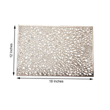 6 Pack | 12x18inch Gold Metallic Floral Vinyl Placemats, Non-Slip Rectangle Dining Table Mats