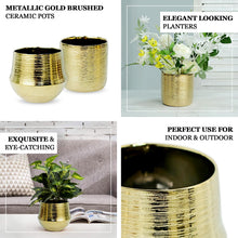 6 Inch Textured Gold Round Ceramic Pots For Plants 2 Pack