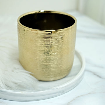 Elevate Your Event Decor with Gold Textured Ceramic Flower Plant Pots