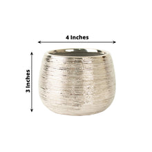 4 Pack | 3inch Silver Textured Ceramic Flower Vase Pots, Round Brushed Indoor Planters