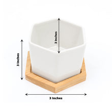 Geometric Hexagon White Ceramic Planters 3 Inch with Removable Bottom Bamboo Base and Drainage Hole 6 Pack