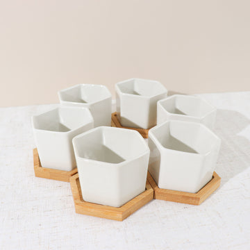 6 Pack White Geometric Hexagon Ceramic Planter Pots