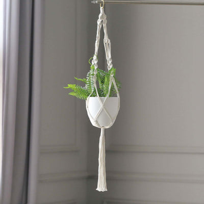 white hanging plant bracket 2-Pack Cotton Rope Hanging Planter Baskets Ivory With Tassels | Indoor Decorative Boho Flower Pot Holders