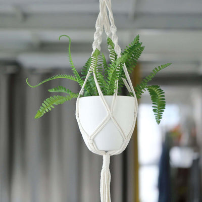 2-Pack Cotton Rope Hanging Planter Baskets Ivory With Tassels | Indoor Decorative Boho Flower Pot Holders