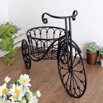 Black Metal Tricycle Planter Basket - Showcase Your Plants in Style
