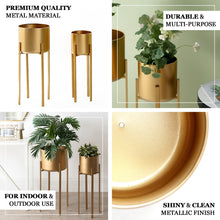 Set Of 2 Indoor Plant Pot Stands Gold Metal 25 Inch 27 Inch