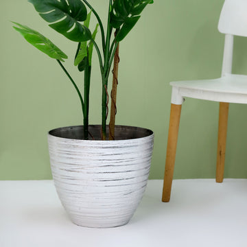 Add a Touch of Elegance with the Metallic Silver Textured Finish Large Indoor Flower Plant Pot