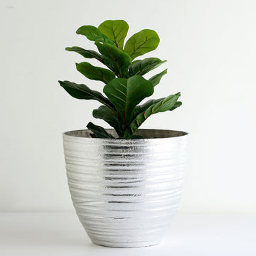 Enhance Your Event Decor with the Metallic Silver Textured Finish Large Indoor Flower Plant Pot