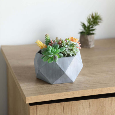 Concrete Geometric Planter 7" Mini Cement Design Gray Finish | Succulent Flower Pot - Weddings, Events By eFavormart Party Shop
