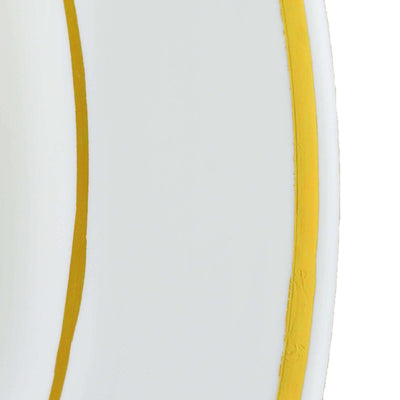 Elegant white plate with gold trim detail.