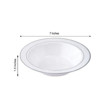 10 White Plastic Round Disposable Bowls With Silver Rim 12 Oz