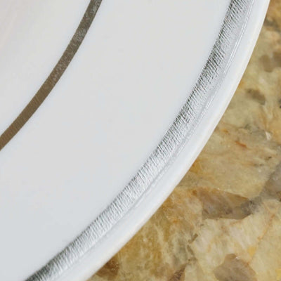 Elegant white plate with silver trim detail.