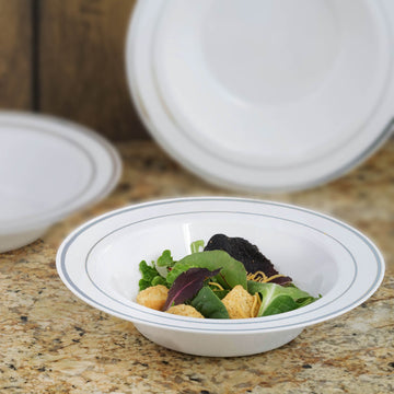 Perfect for Any Event: White Silver Rimmed Plastic Bowls