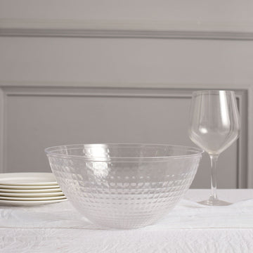 Clear Hammered Design Hard Plastic Salad Bowls - Elegant and Durable