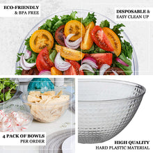 Clear Hard Plastic Disposable 64 oz Hammered Design Salad Bowls 4 Pack