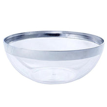 32 oz Clear Salad Bowls 4 Pack Disposable Round Plastic With Silver Rim 