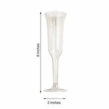 Flared Clear Plastic Champagne Glasses 12 Pack 6 OZ Disposable Gold Glitter Sprinkled