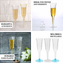 Disposable Clear Plastic Champagne Flutes 12 Pack 6 OZ Flared Design With Gold Glitter
