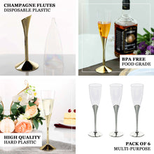 5 oz Clear Plastic Disposable Champagne Flutes With Detachable Silver Base