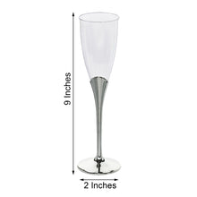 6 Pack Of 5 oz Clear Plastic Champagne Flutes With Silver Detachable Base Disposable
