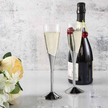 Clear and Silver Plastic Champagne Flutes for Elegant Occasions