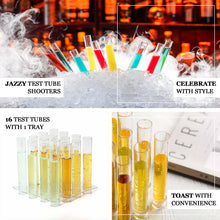 16 Clear Test Tube Plastic Disposable 1 oz Shot Glasses With Tray