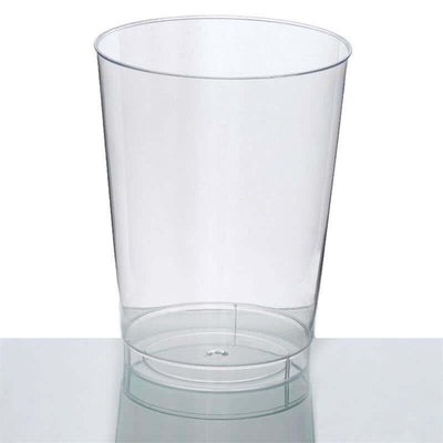 Clear plastic cup with a round base and open top.
