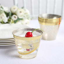 25 Pack | 9oz Clear Gold Glittered Crystal Collection Plastic Tumblers, Disposable Cocktail Cups