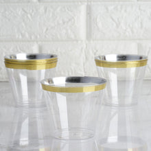 25 Pack | 9oz Clear Gold Crystal Collection Plastic Tumblers Cups, Disposable Cocktail Cups