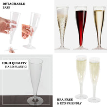 Champagne Flute Glasses 5 oz In Clear Plastic Hollow Stem With Detachable Base 12 Pack Disposable 