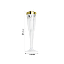 Pack Of 12 Disposable Clear Plastic Champagne Glasses With Gold Rim Hollow Stem And Detachable Base 6 OZ