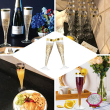 Clear Plastic Champagne Glasses With Gold Rim Hollow Stem And Detachable Base 6 OZ Disposable Pack Of 12