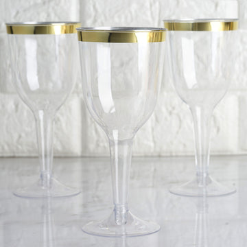 Elegant Clear and Gold Rim Plastic Wine Goblet Glasses