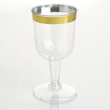 Clear and Gold Rim Short Stem Plastic Wine Glasses - Perfect for Any Occasion