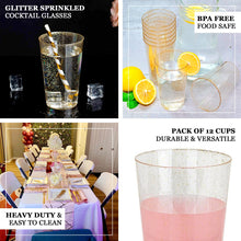 12 Clear Plastic Disposable Cups With Silver Glitter 16 OZ Capacity