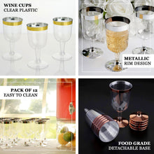 Plastic Clear Short Stem Wine Glasses 6 oz With Chrome Silver Rim Disposable