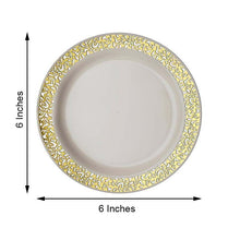 Disposable Ivory Plastic 6 Inch Dessert Plates With Gold Lace Rim 10