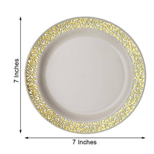 Disposable Ivory Plastic 7 Inch Dessert Plates With Gold Lace Rim 10