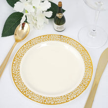 10 Gold Lace Rim Ivory 7 Inch Plastic Dessert Plates Disposable