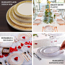 White Plastic Dinner Plates With Rose Gold Lace Rim 10 Pack Of 10 Inch