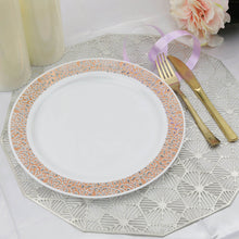 10 Inch White Plastic Dinner Plates With Rose Gold Lace Rim 10 Pack