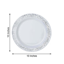 White Plastic Fancy Silver Lace Rim 10 Inch Dinner Plates 10 Pack Disposable 