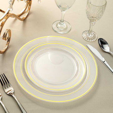 Elegant and Stylish Gold Rim Clear Plastic Plates for Your Special Occasions