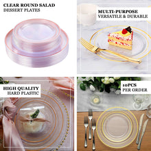 10 Pack | 10inch Très Chic Rose Gold Rim Clear Plastic Dinner Plates, Disposable Party Plates