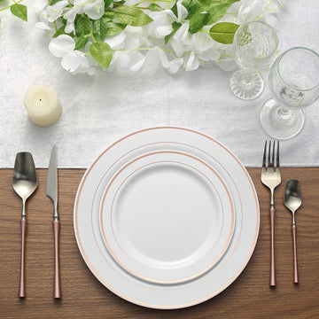 Durable and Stylish: Heavy Duty White/Rose Gold Plastic Plates