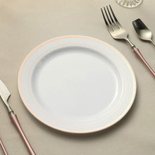 10 Pack | 8inch Très Chic Rose Gold Rim White Plastic Dessert Appetizer Plates, Salad Plates