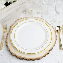 10 Pack White Disposable Plastic Dinner Plates With Tres Chic Gold Rim 10 Inch