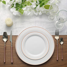 10 Pack | 10" Très Chic Rose Gold Rim White Plastic Dinner Plates, Disposable Party Plates